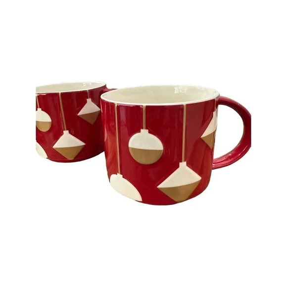 Starbucks Set of 2 2012 Holiday‎ Red Christmas Ornaments Stacking Coffee Mugs - Picture 1 of 5